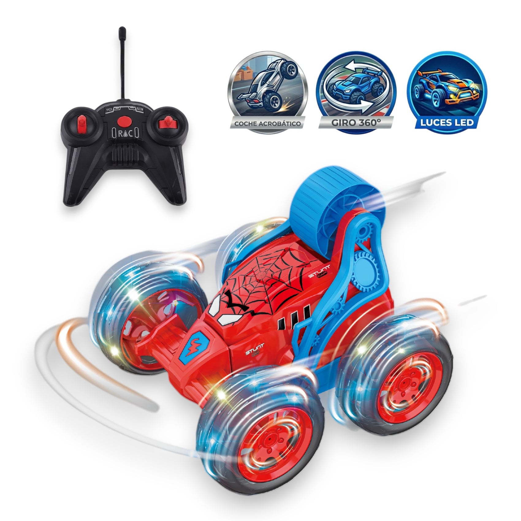 Coche Acrobático Spider Radiocontrol Movimiento 360 Grados con Luces y Música Escala 1:16