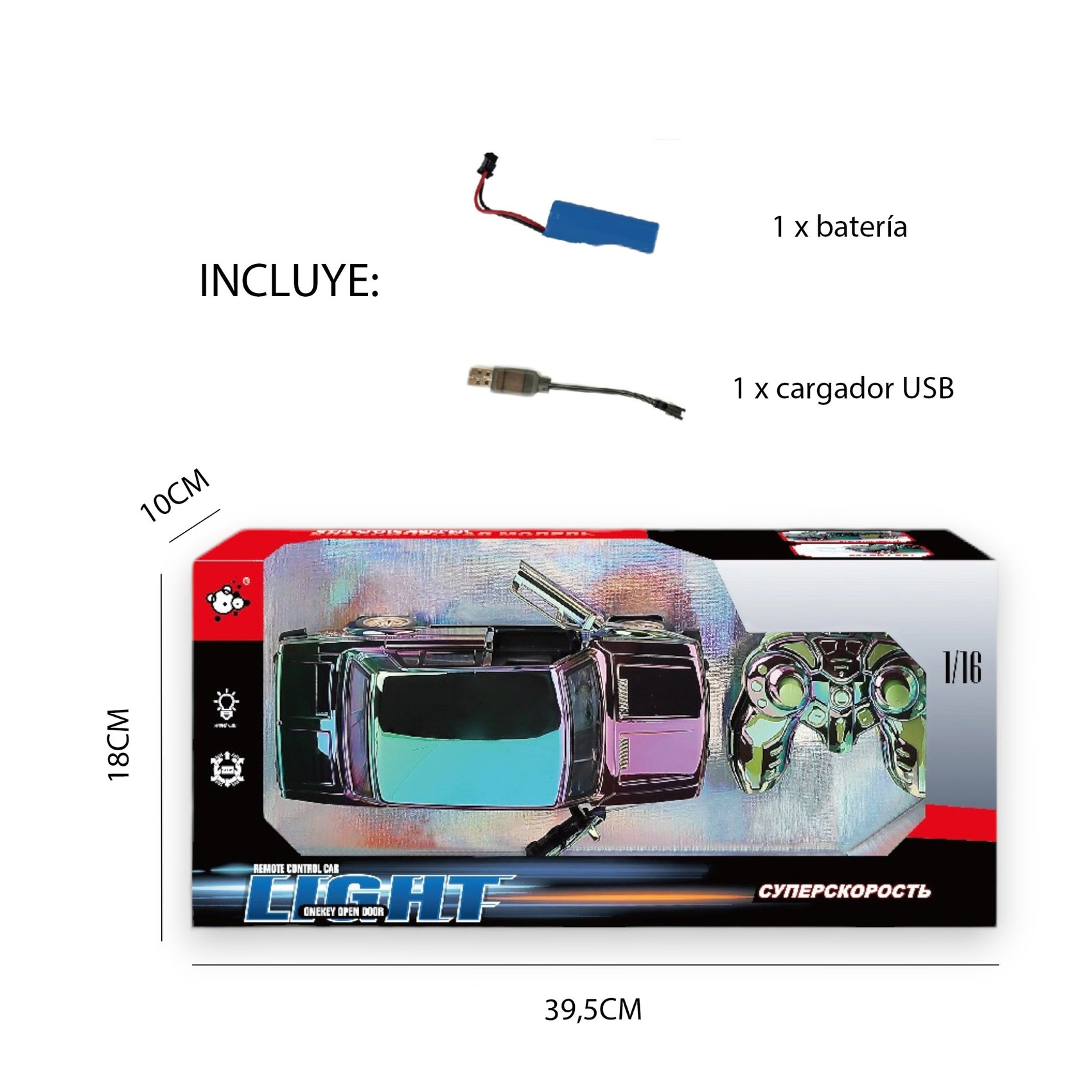 Coche Vintage Radiocontrol Cromado Multicolor con Puertas Automáticas y Luces Escala 1:16