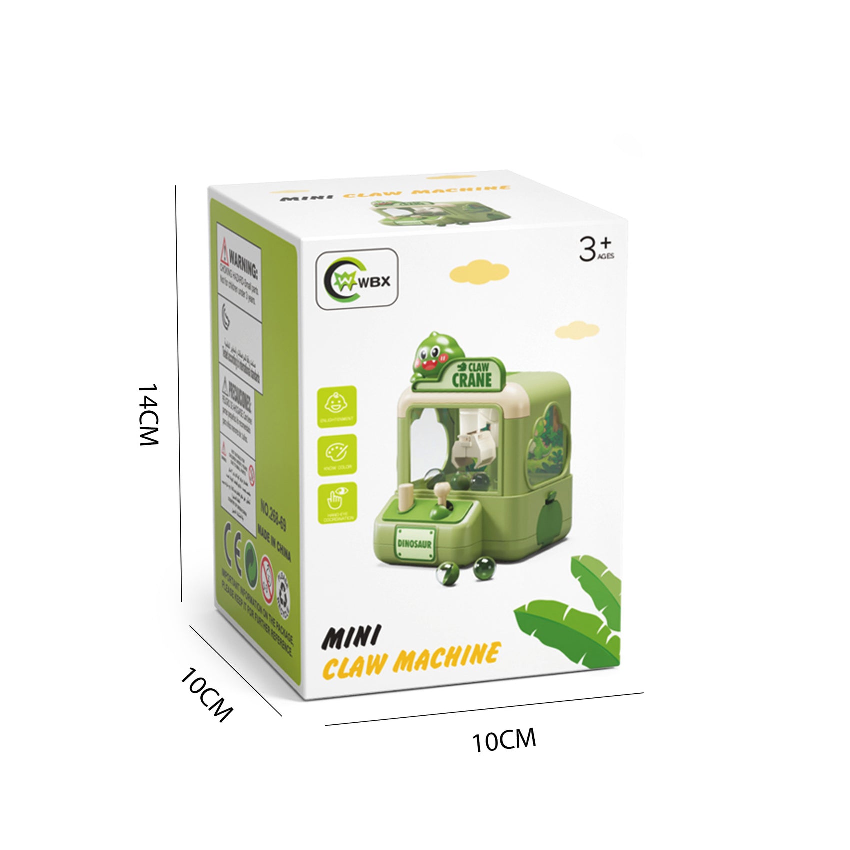 Caja y dimensiones mini máquina gancho dinosaurio Newplay - empaque y medidas producto