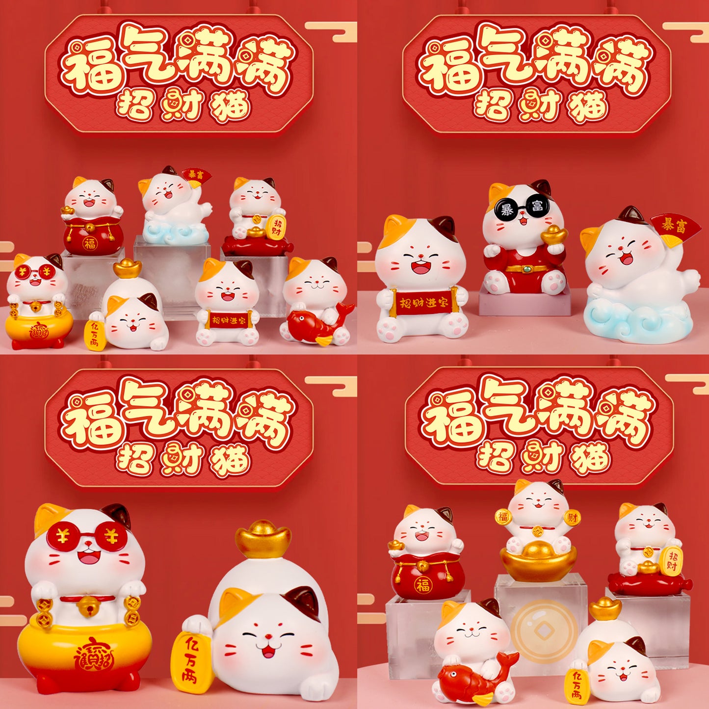 Figuras blind box Gato de la Fortuna Newplay - colección completa 9 modelos