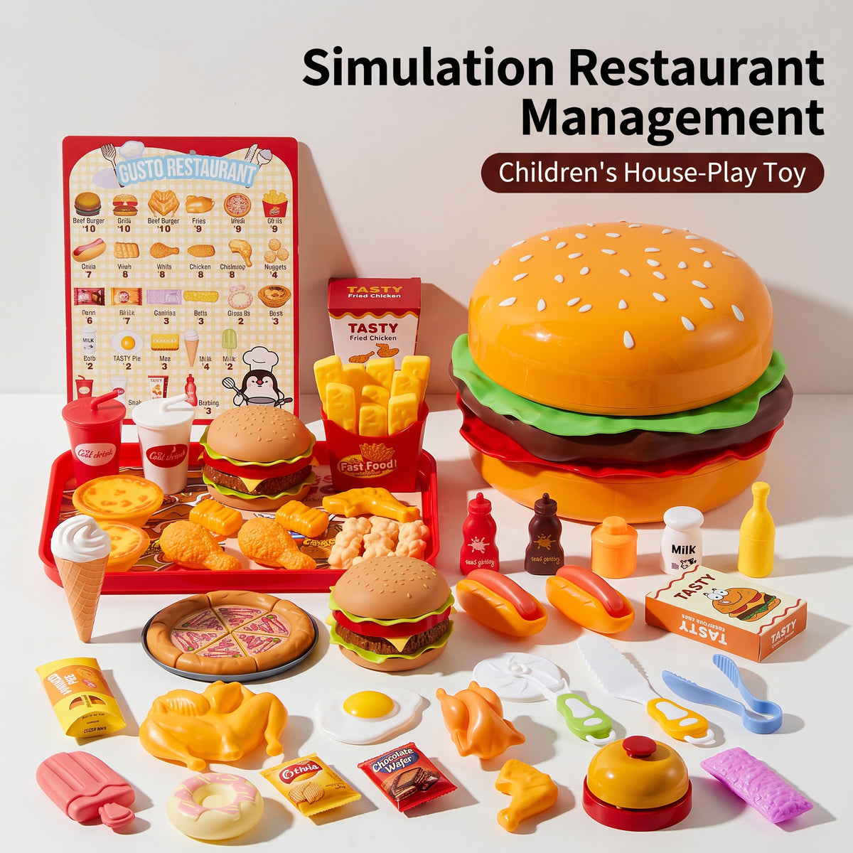 Set de 99 piezas Comida Rápida de Juguete con Hamburguesa Gigante para Guardar Alimentos de Juguete para Cortar para Niños