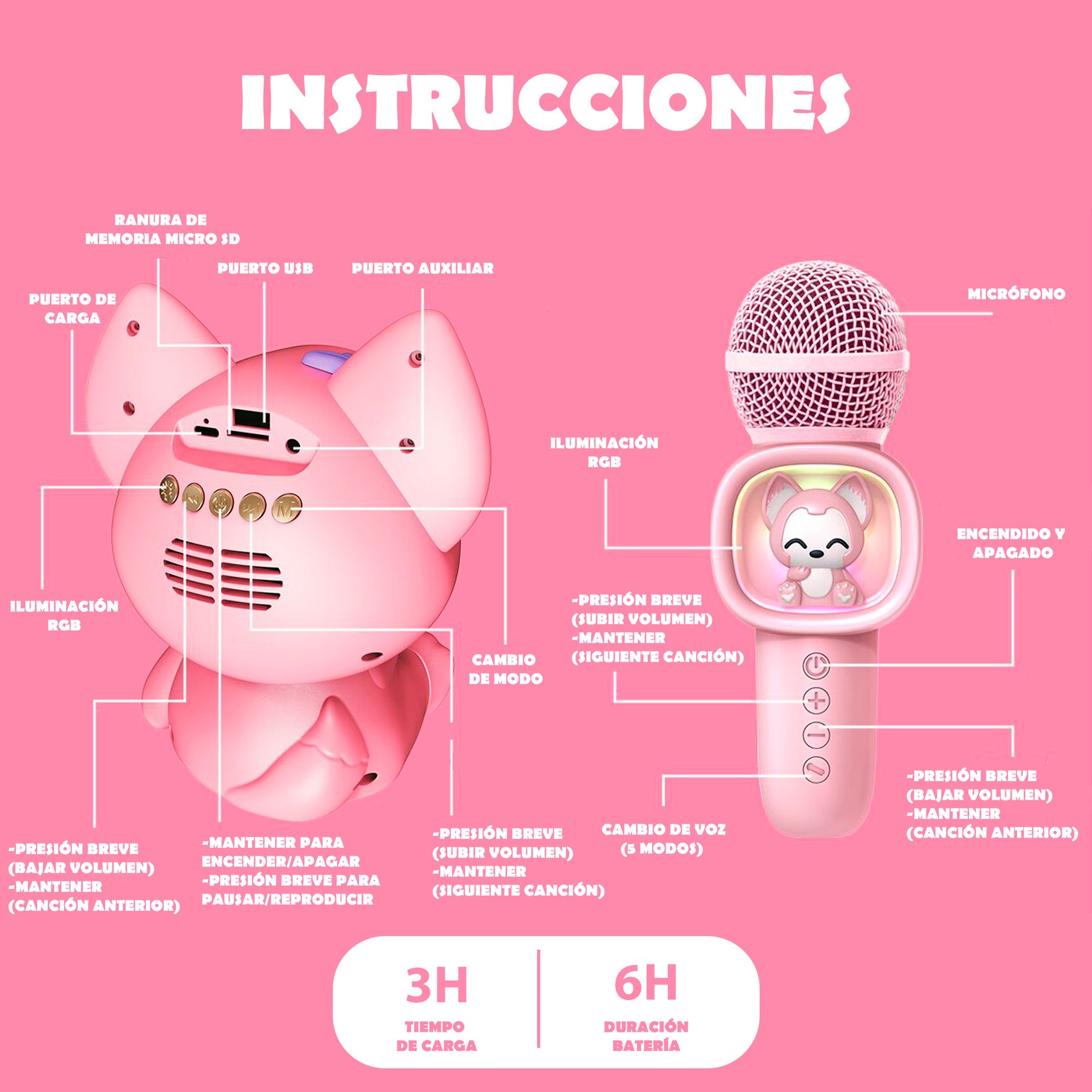 Instrucciones set karaoke Ahri Newplay - modo de uso y funciones