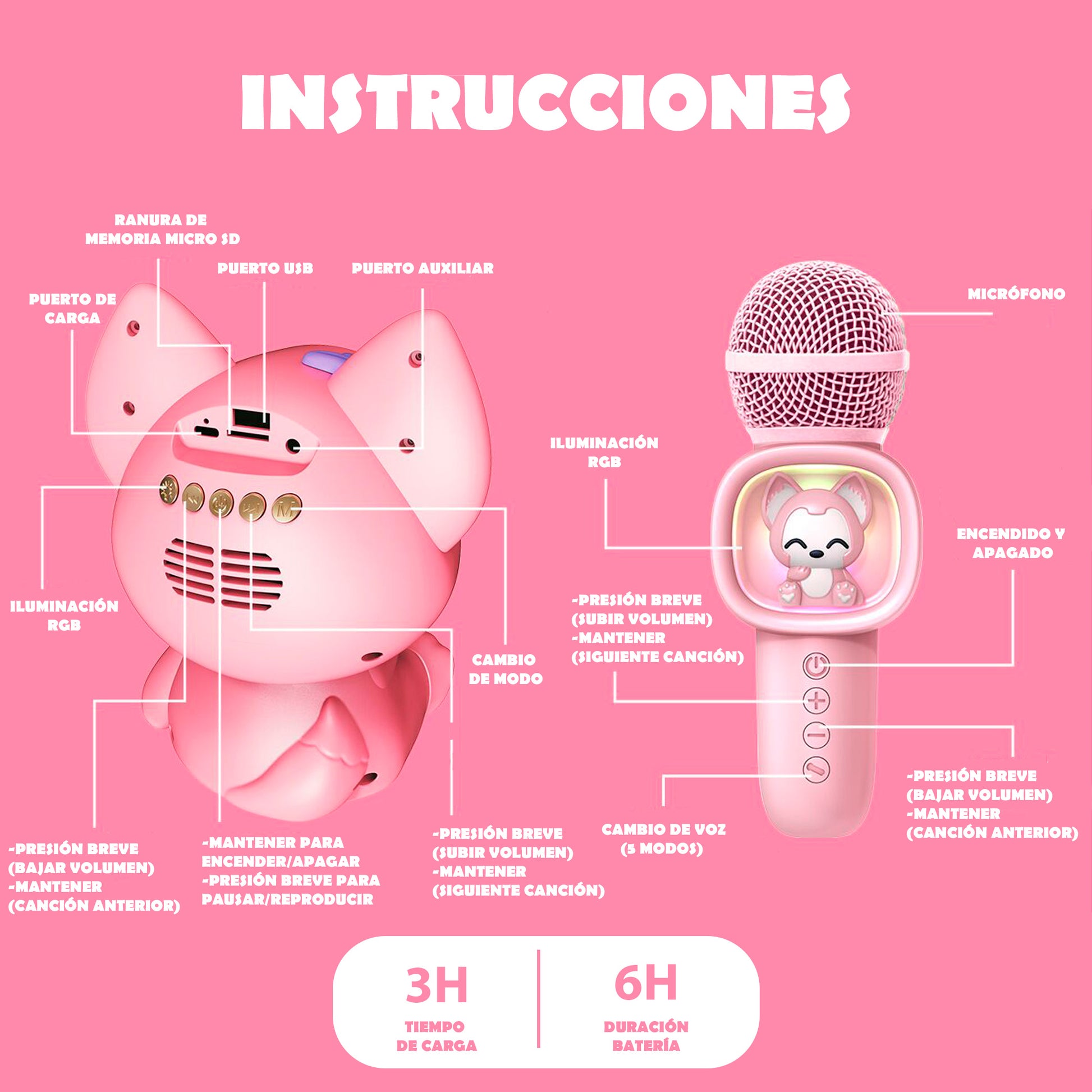 Instrucciones set karaoke Ahri Newplay - modo de uso y funciones