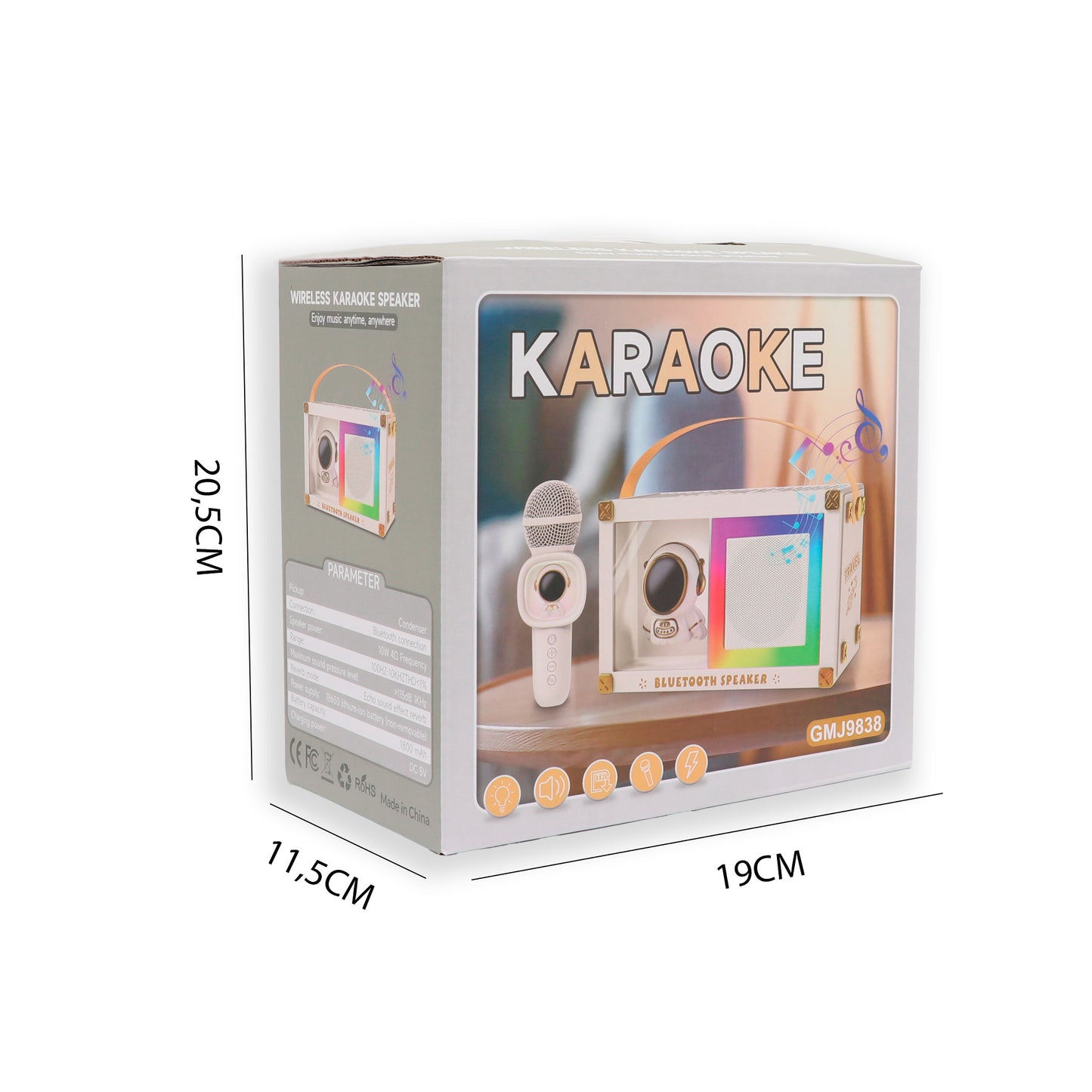 Caja set karaoke astronauta Bluetooth Newplay - empaque producto