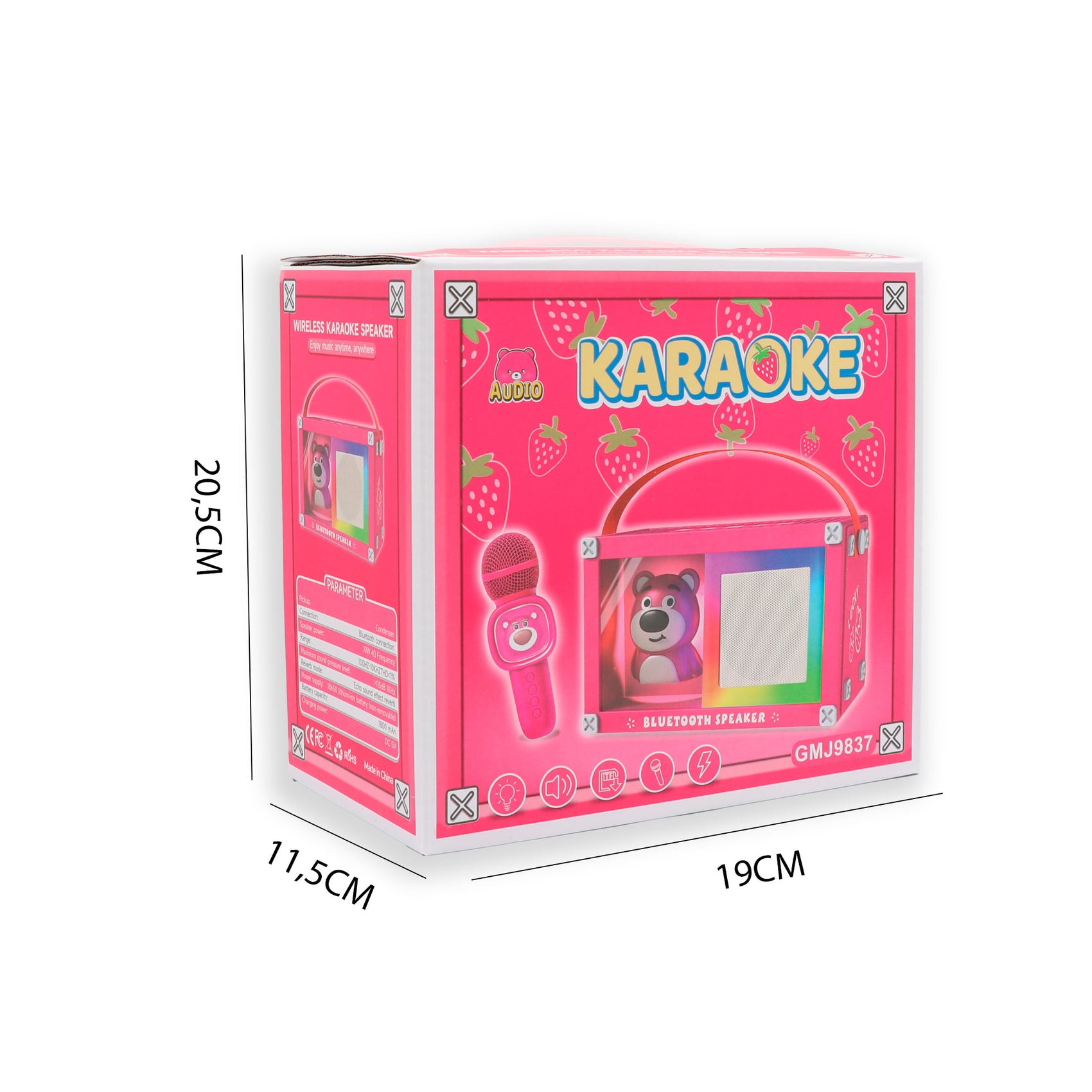 Caja set karaoke osito de fresa Bluetooth Newplay - empaque producto