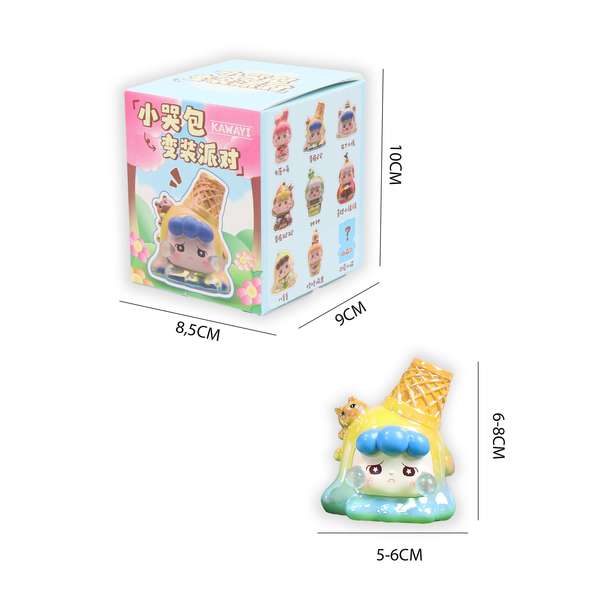 Dimensiones blind box Pequeña Llorona Newplay - medidas figura y caja