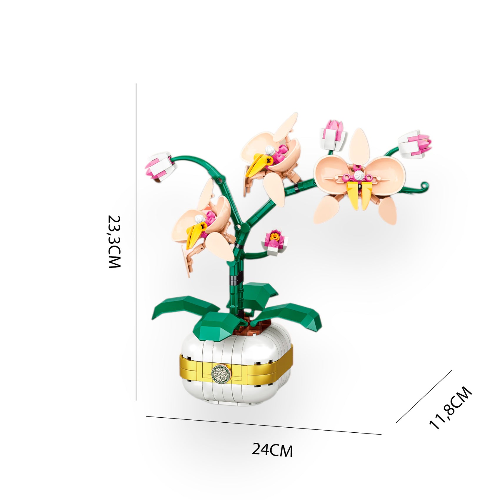 Dimensiones bloques construcción orquídea mariposa 323 piezas Newplay - medidas producto armado