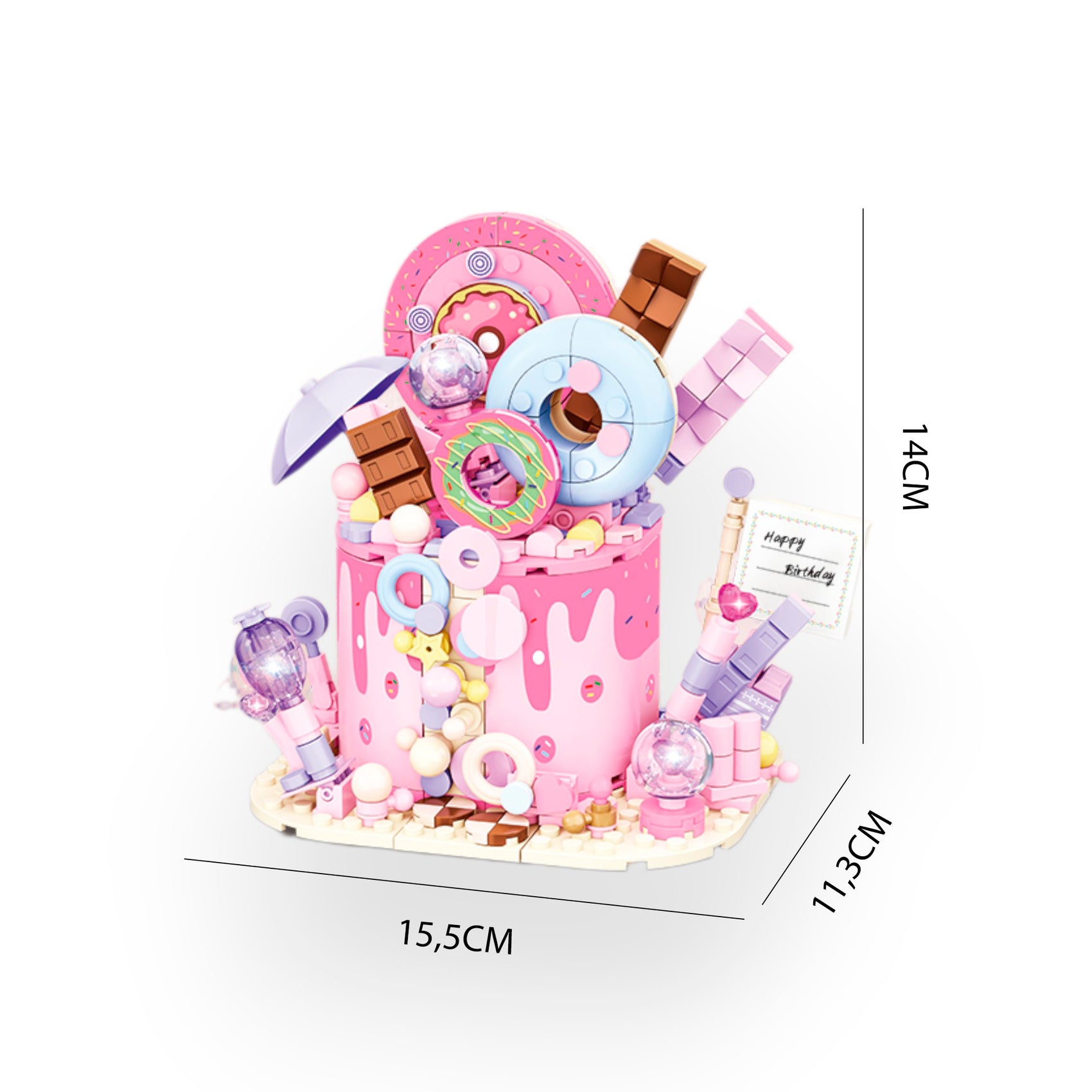 Dimensiones bloques construcción pastel rosa 344 piezas Newplay - medidas producto armado