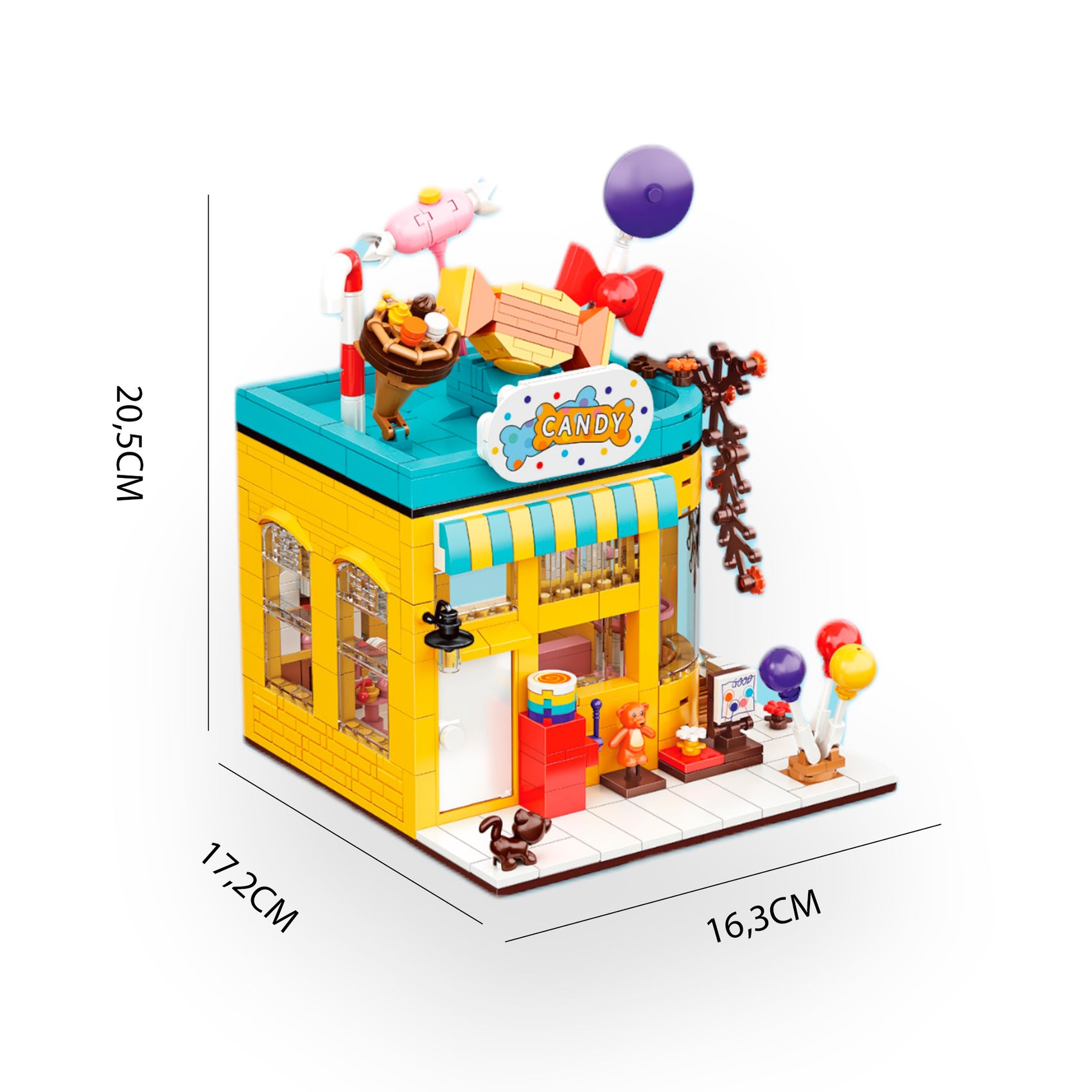 Dimensiones bloques construcción Candy Shop 641 piezas Newplay - medidas producto armado