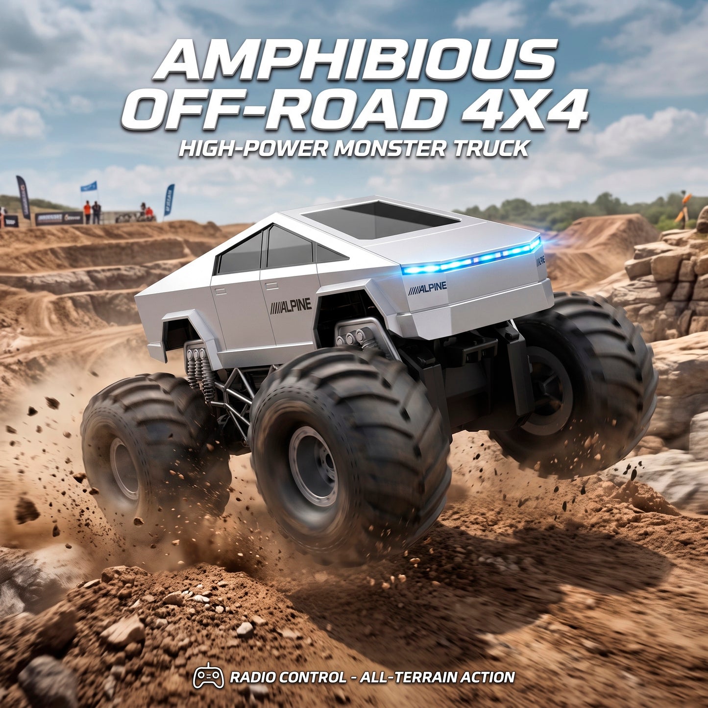 Coche Teledirigido 4x4 Estilo Cyber Monster Truck Radiocontrol Todoterreno con Luces LED Batería Recargable para Niños y Adultos