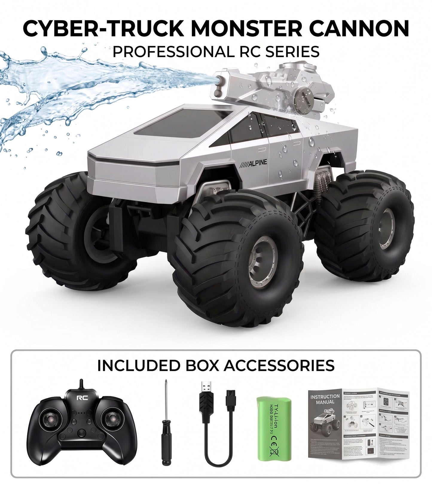 Coche Teledirigido 4x4 Estilo Cyber Monster Truck Radiocontrol Todoterreno con Luces LED Batería Recargable para Niños y Adultos