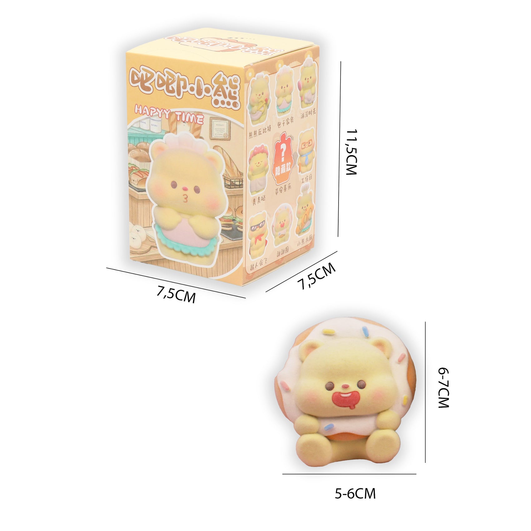 Dimensiones blind box Osito Baji Newplay - medidas figura y caja