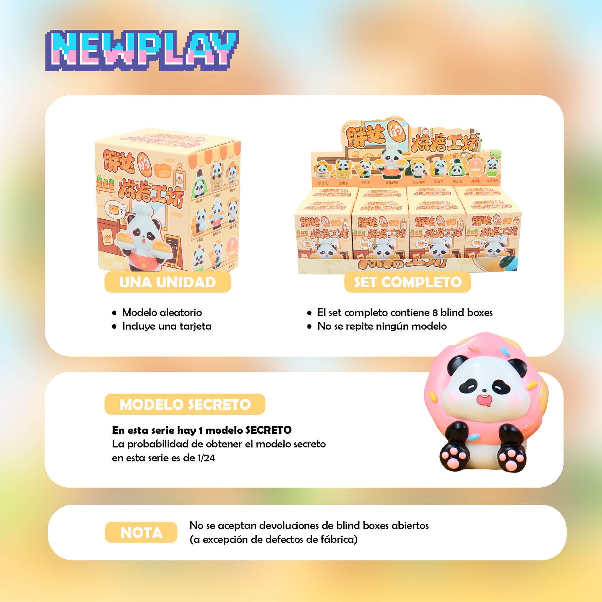 Detalles blind box Oso Panda panadero Newplay - información serie y modelo secreto