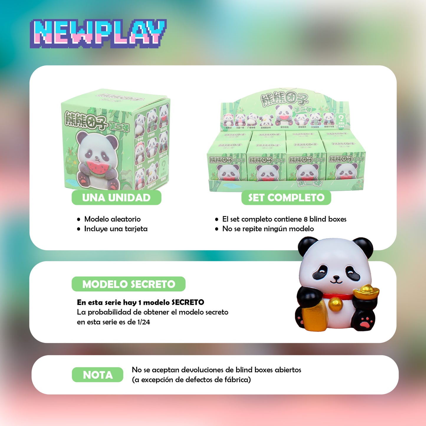 Detalles blind box Oso Panda estilo vida Newplay - información serie y modelo secreto