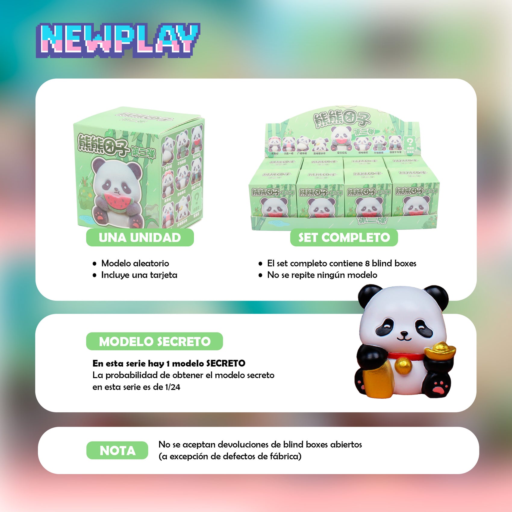 Detalles blind box Oso Panda estilo vida Newplay - información serie y modelo secreto
