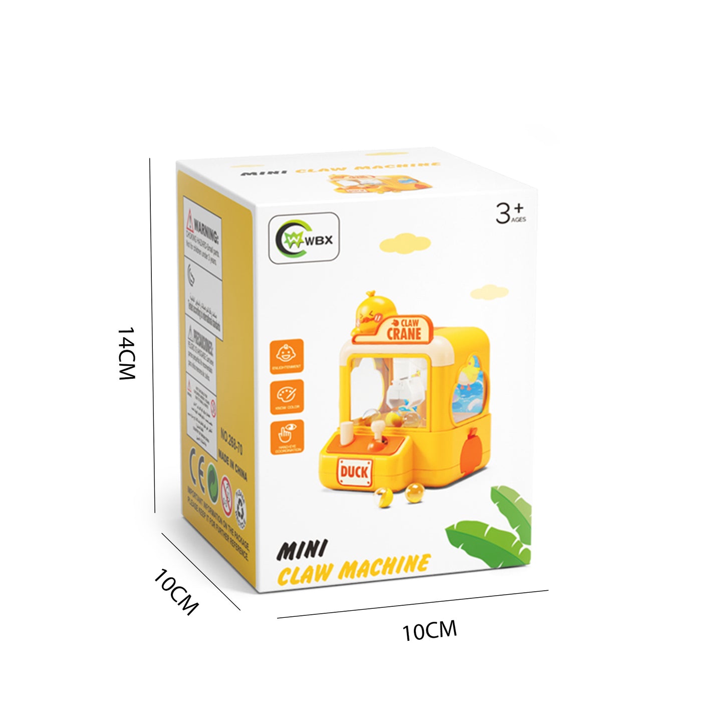 Caja y dimensiones mini máquina gancho pato Newplay - empaque y medidas producto