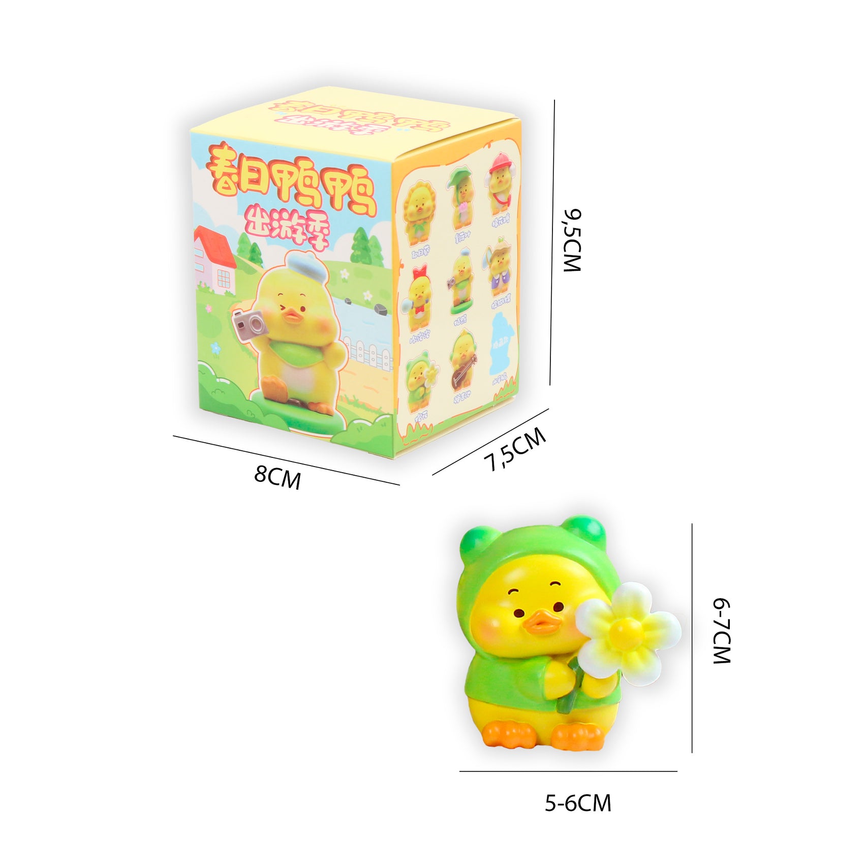 Dimensiones blind box Patito de Vacaciones Newplay - medidas figura y caja