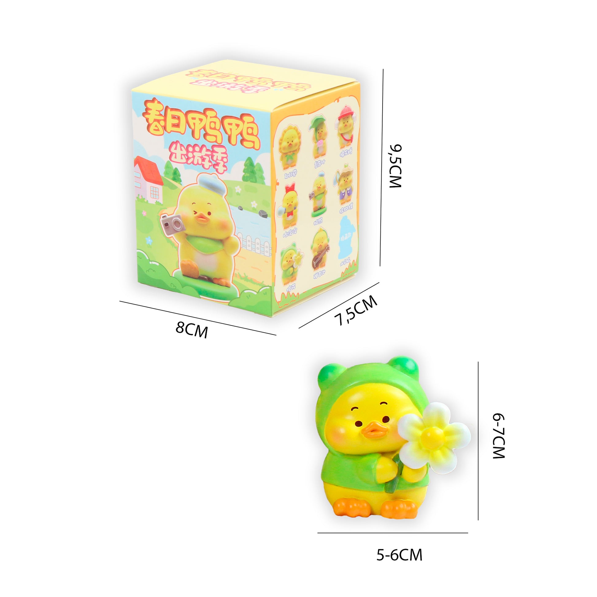 Dimensiones blind box Patito de Vacaciones Newplay - medidas figura y caja