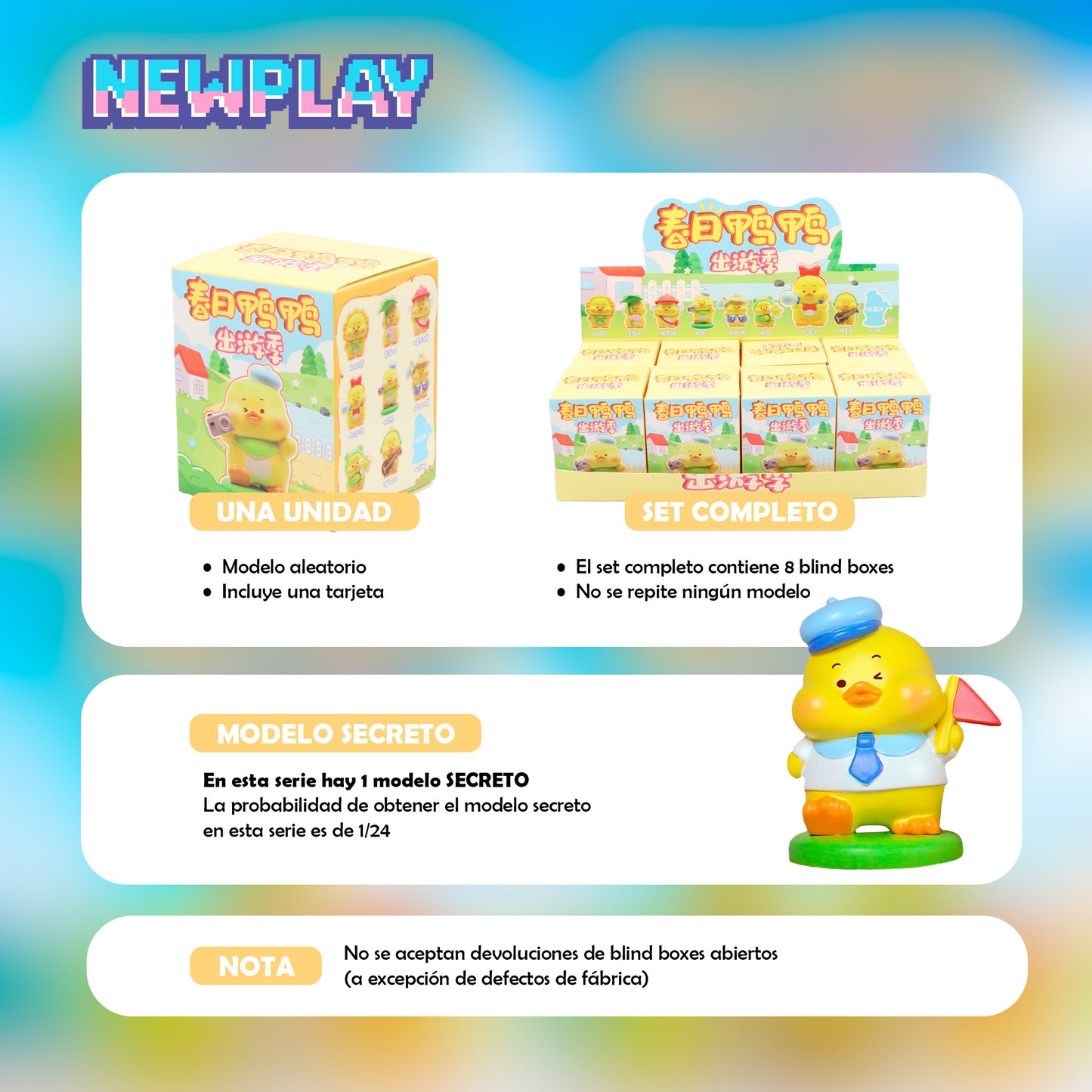 Detalles blind box Patito de Vacaciones Newplay - información serie y modelo secreto