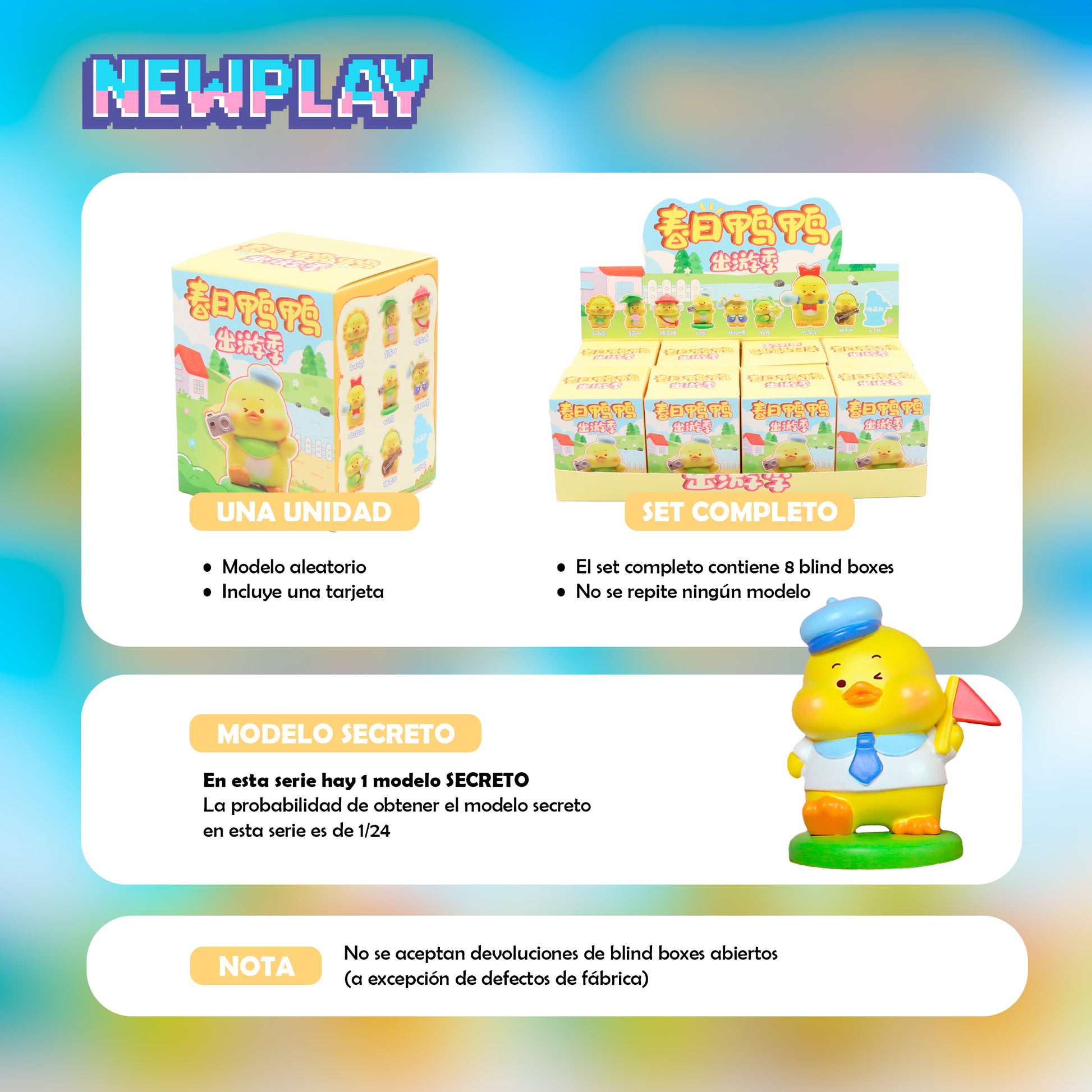Detalles blind box Patito de Vacaciones Newplay - información serie y modelo secreto