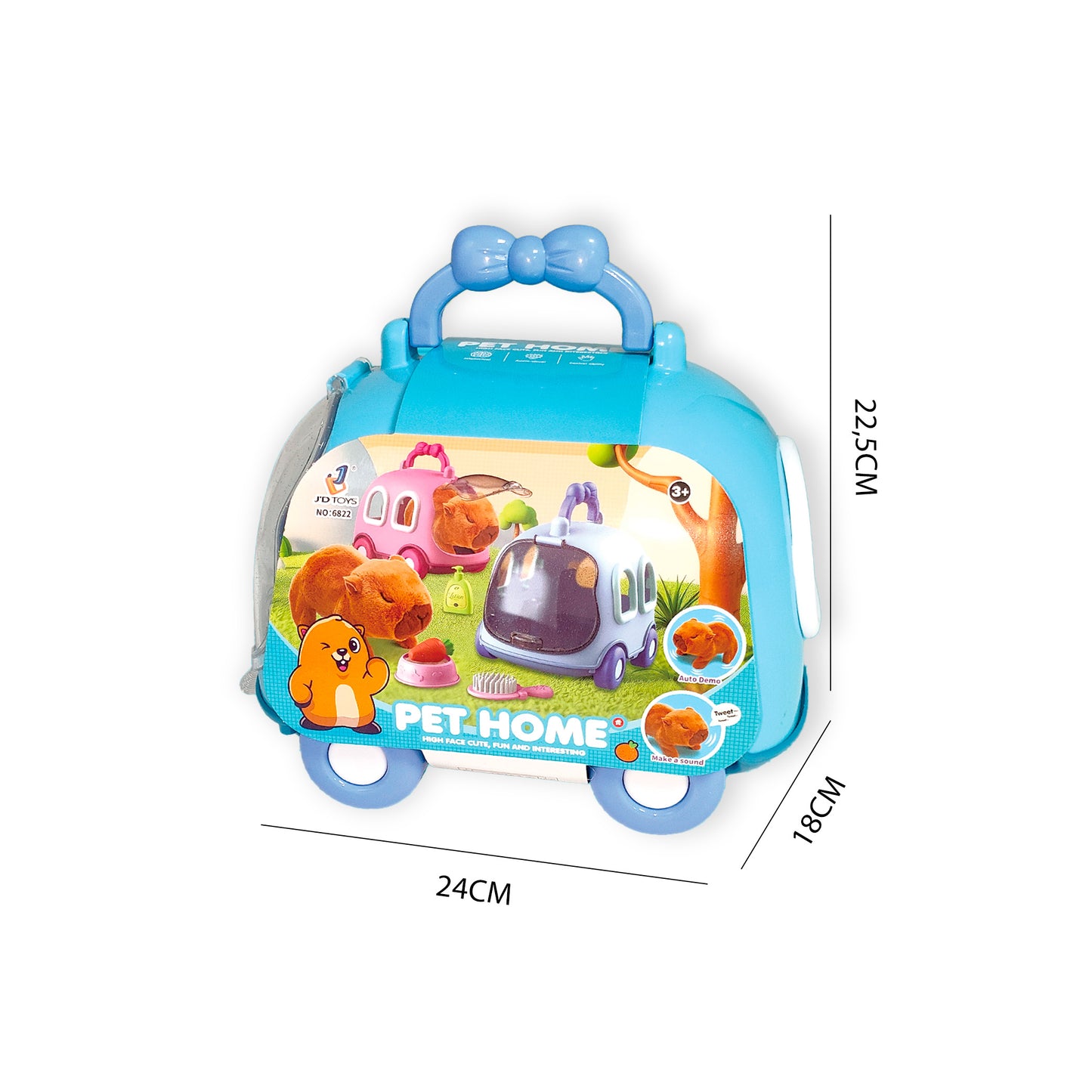 Dimensiones transportín peluche capibara interactivo Newplay - medidas producto