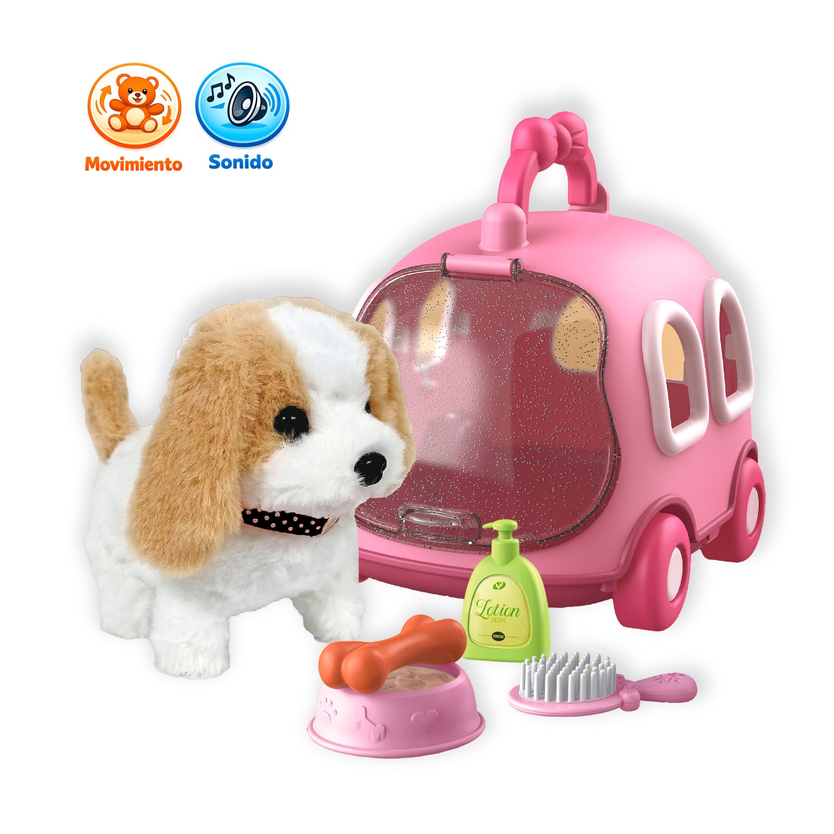 Transportín peluche perrito interactivo con sonido y movimiento Newplay - juguete eléctrico