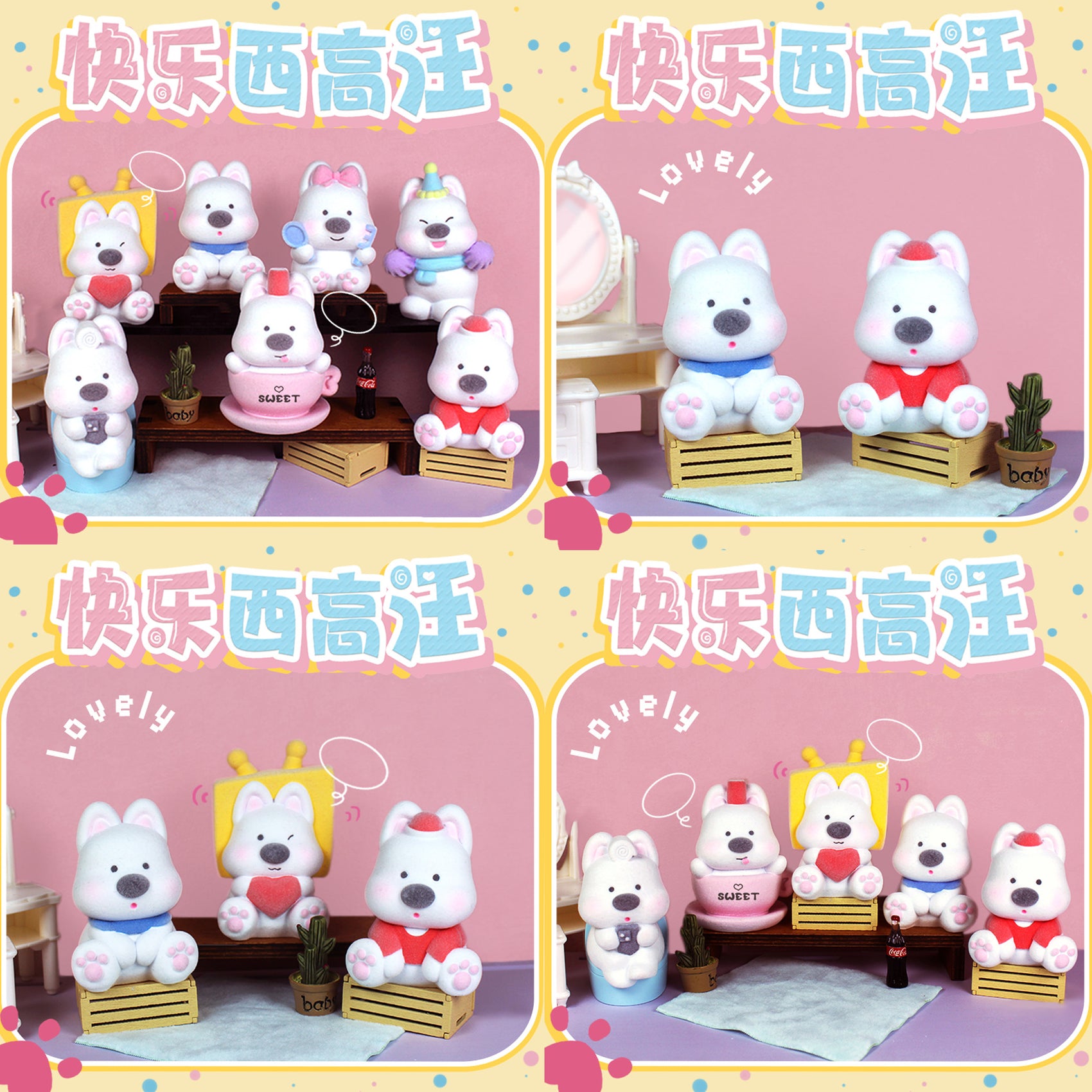 Figuras blind box Perrito Westie Newplay - colección completa 8 modelos