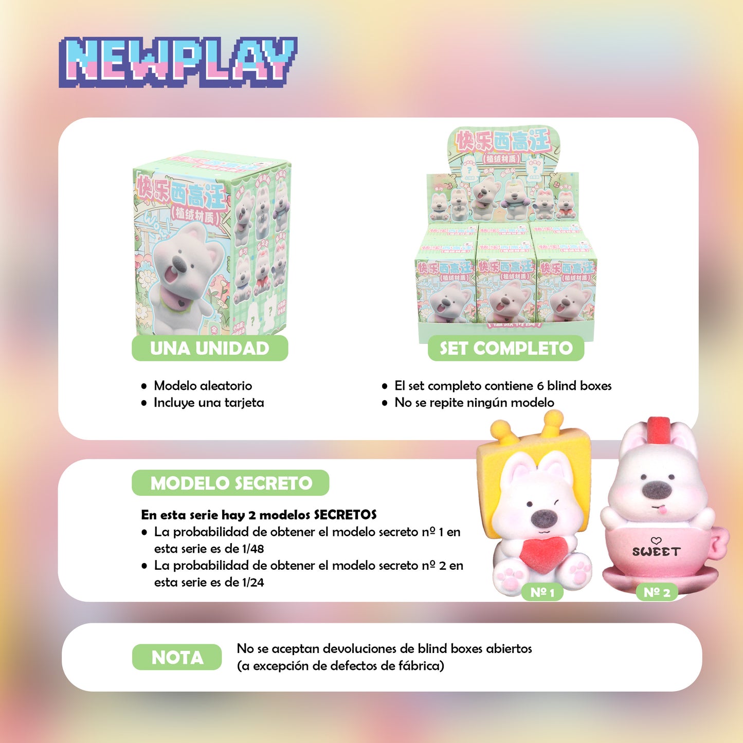 Detalles blind box Perrito Westie Newplay - información serie y modelos secretos