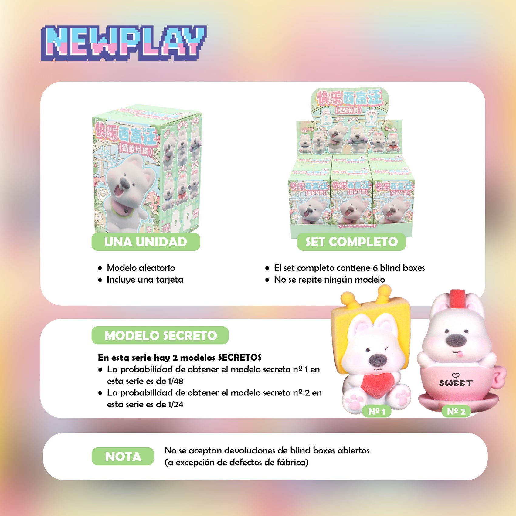 Detalles blind box Perrito Westie Newplay - información serie y modelos secretos