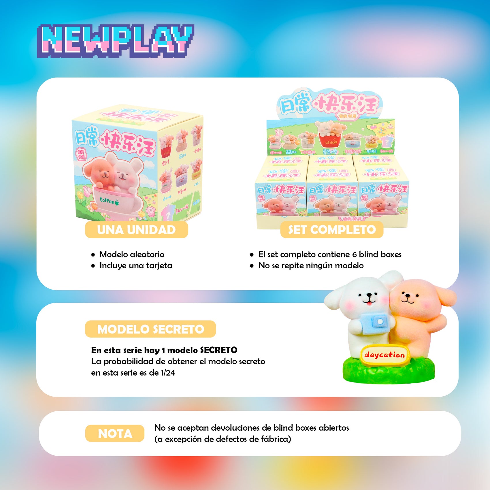 Detalles blind box Happy Dog Newplay - información serie y modelo secreto
