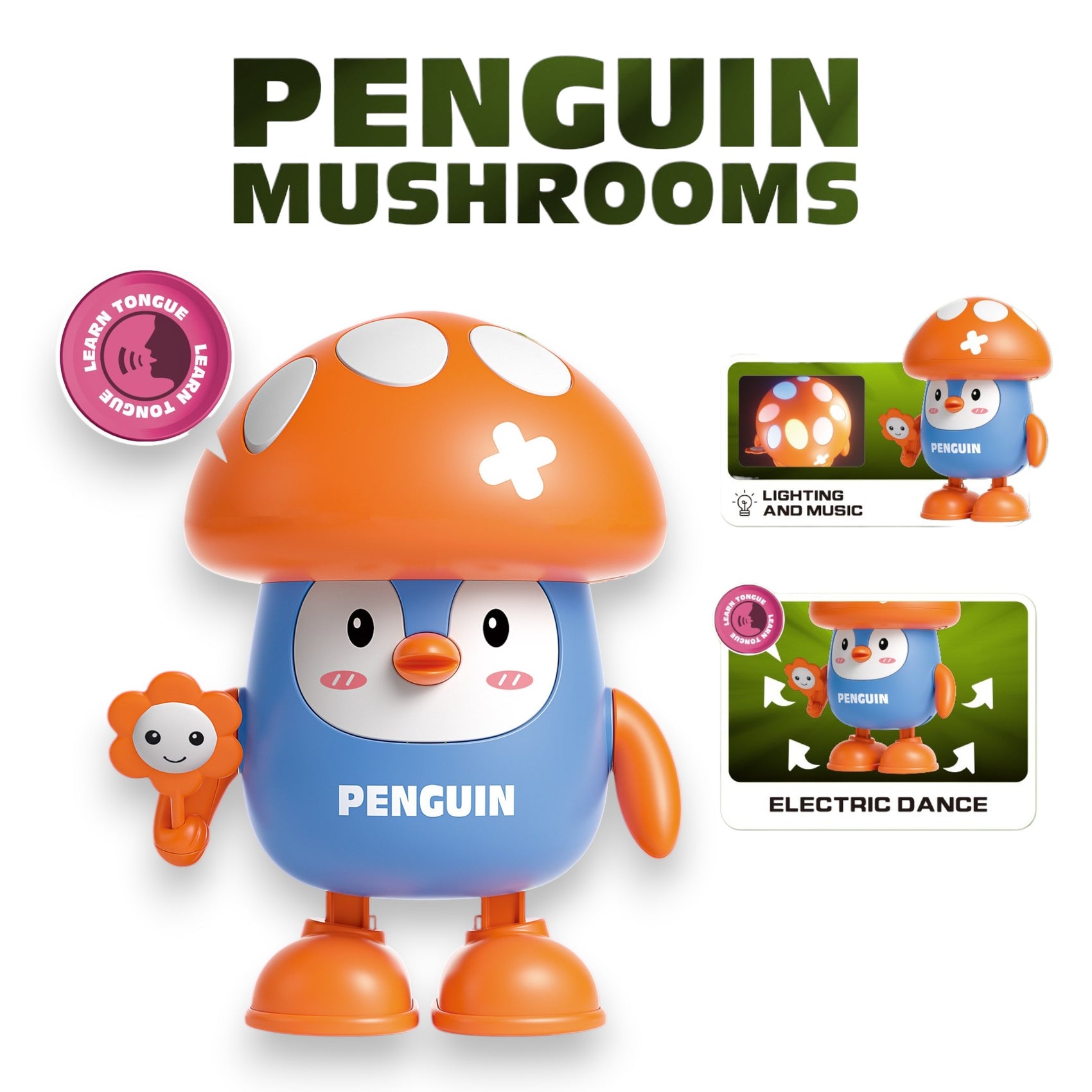 Pingüino Cabeza de Champiñón Bailarín con Luces y Música