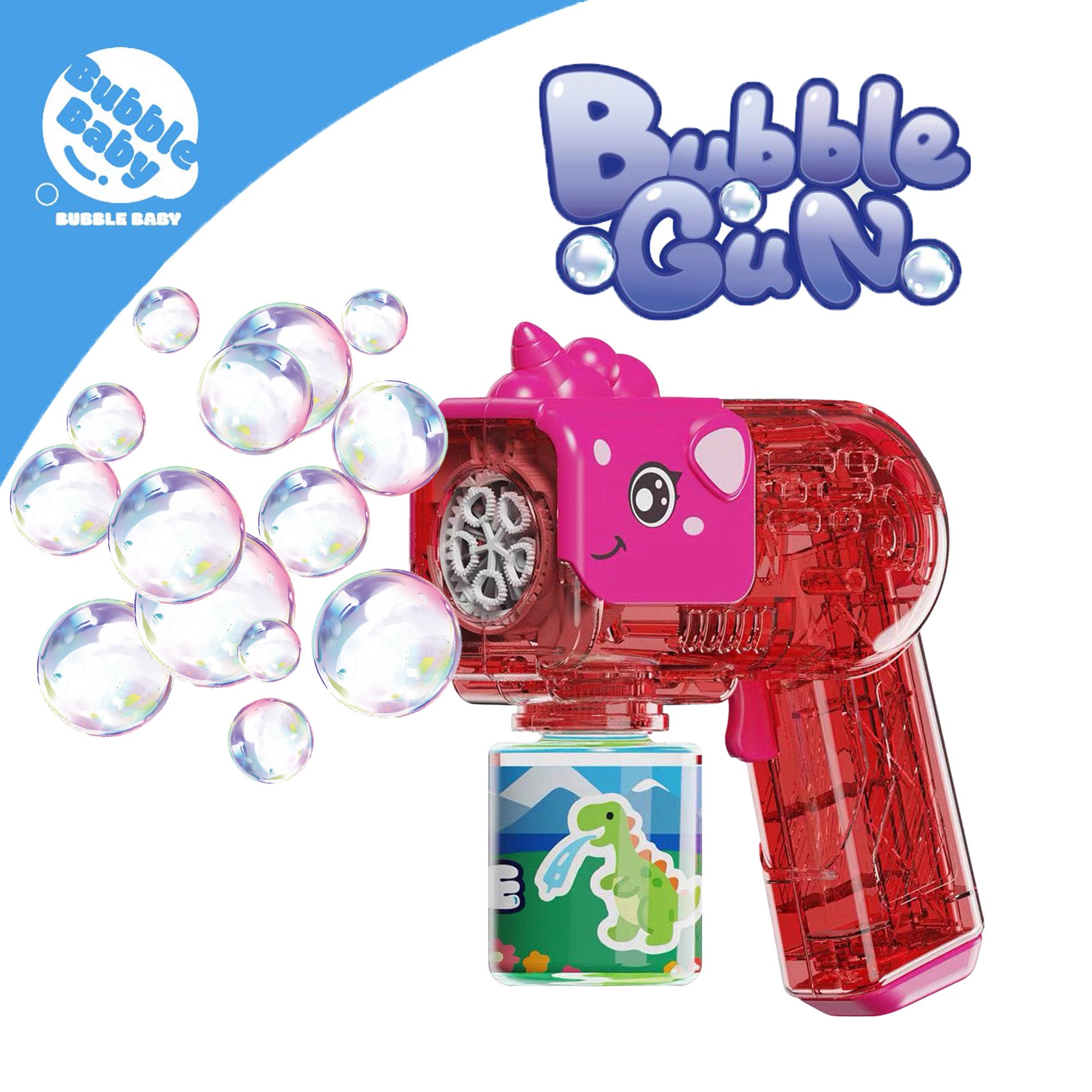 Pistola de Burbujas Automática Diseño Transparente con Luz LED y Disparo Continuo