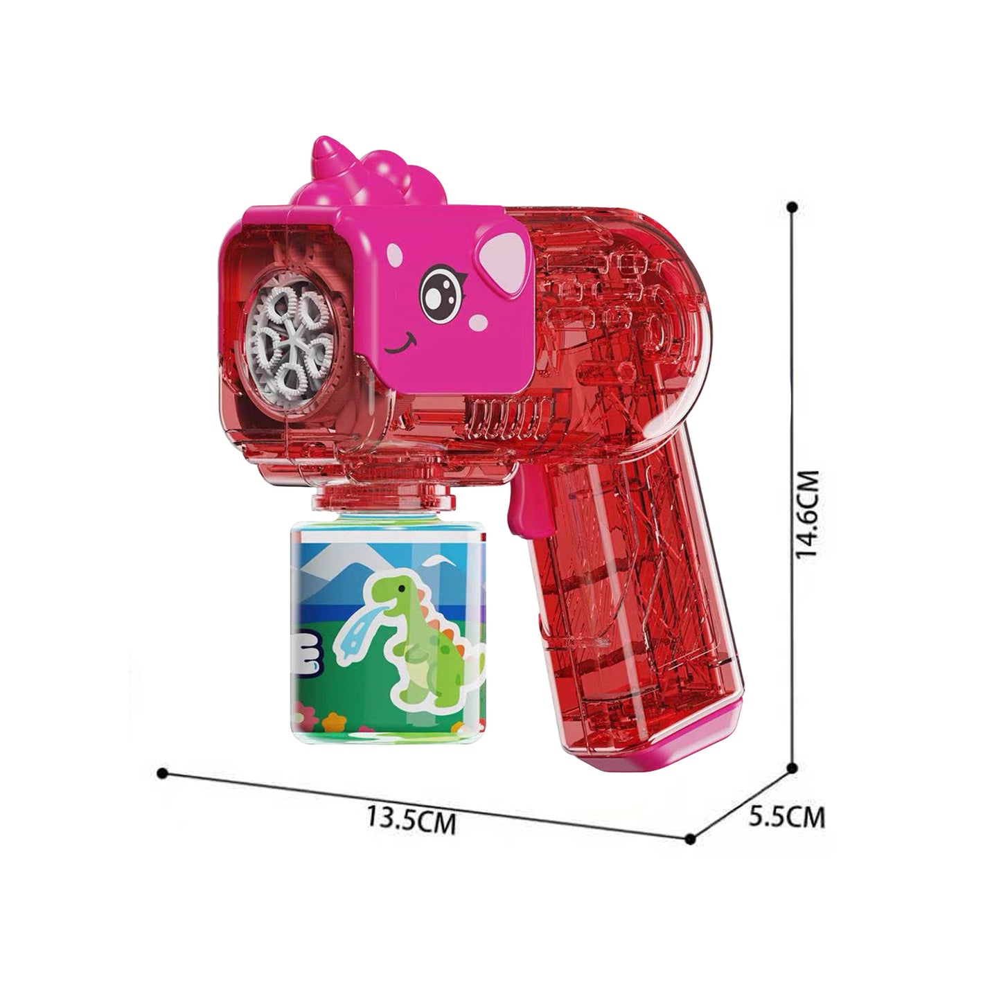 Pistola de Burbujas Automática Diseño Transparente con Luz LED y Disparo Continuo