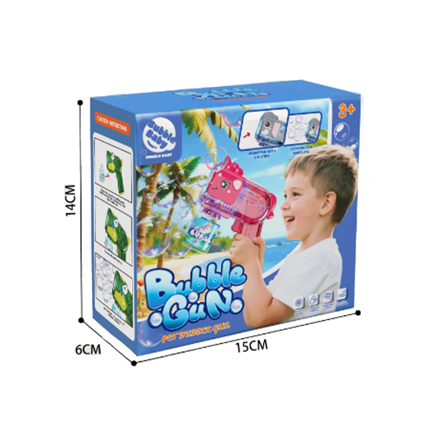 Pistola de Burbujas Automática Diseño Transparente con Luz LED y Disparo Continuo