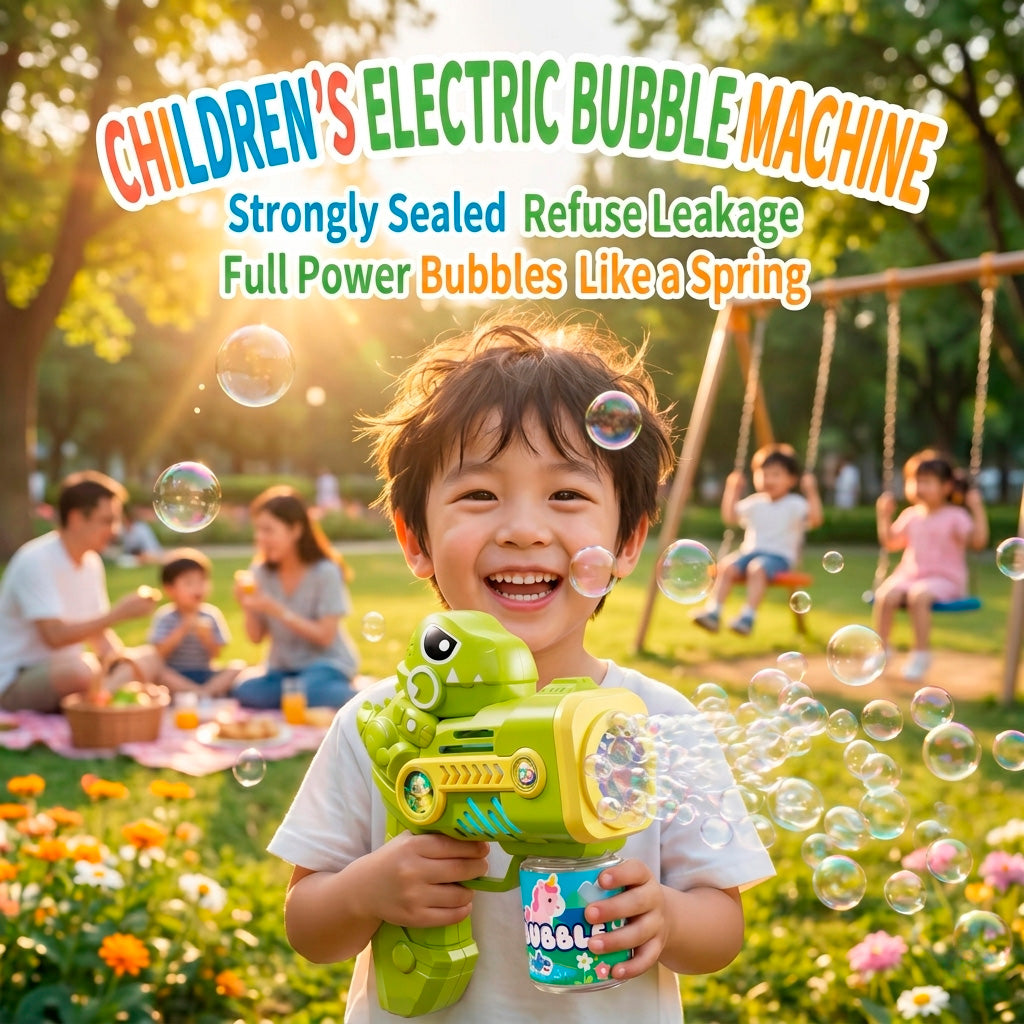 Pistola de Burbujas Dinosaurio Automática con Luz LED y Disparo Continuo