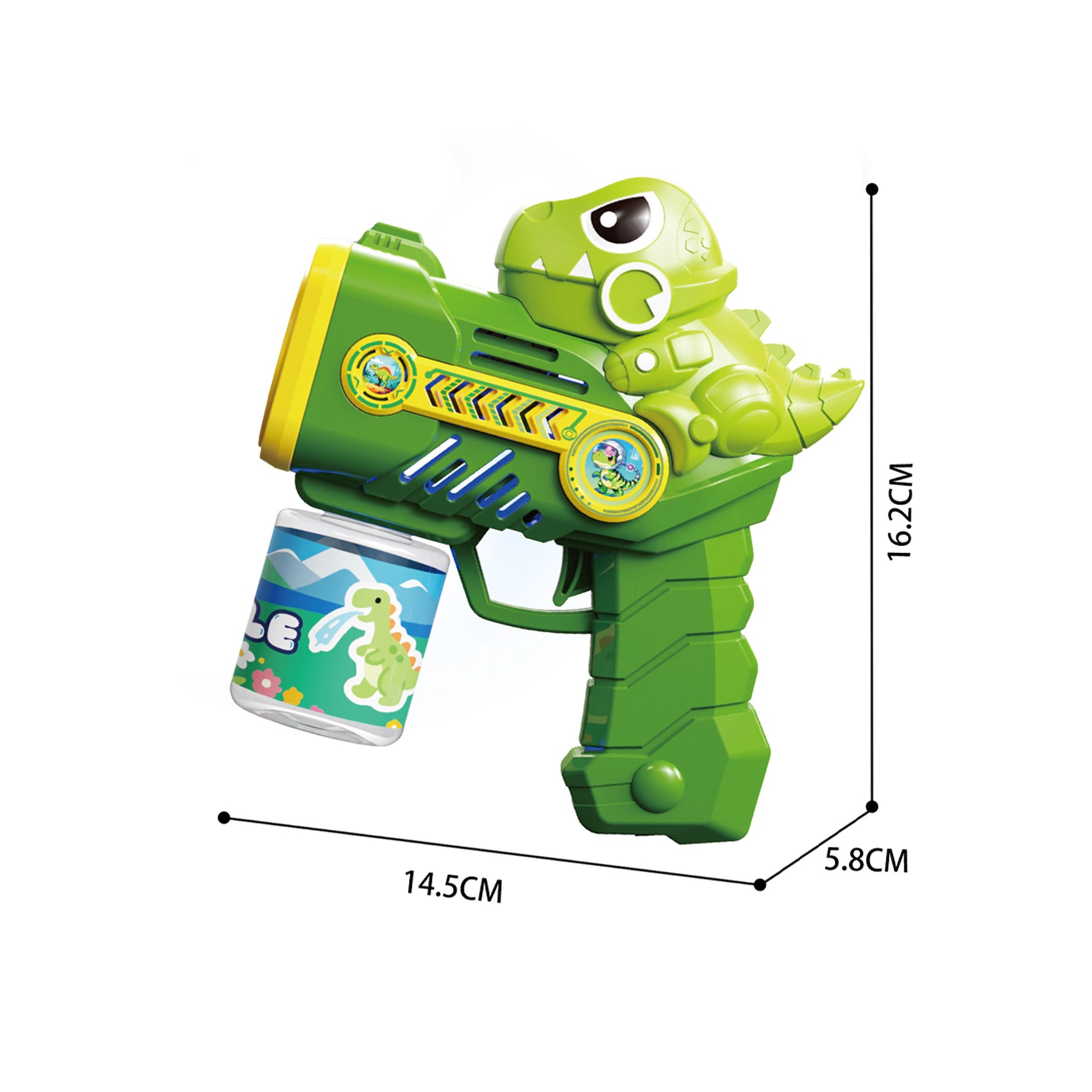 Pistola de Burbujas Dinosaurio Automática con Luz LED y Disparo Continuo