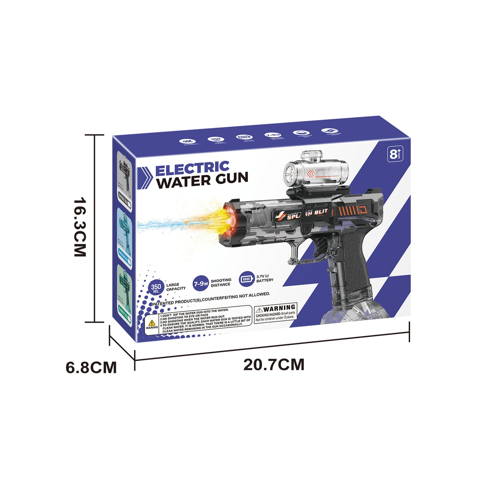 Pistola de Agua Eléctrica Automática Recargable Azul 350ml Alcance 9m con Luces para Niños y Adultos