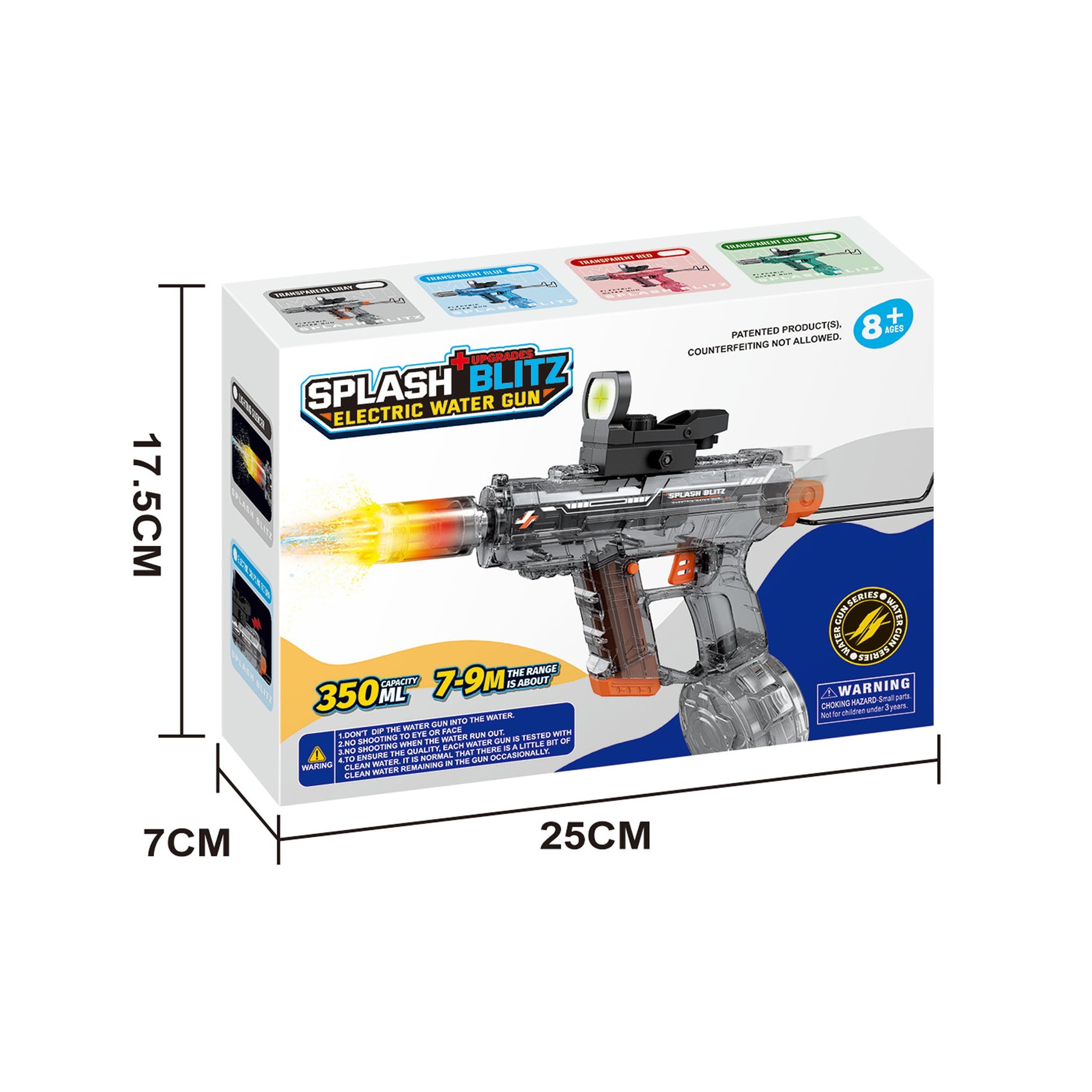 Pistola de Agua Eléctrica Automática Recargable UZI Gris 350ml Alcance 9m con Luces para Niños y Adultos