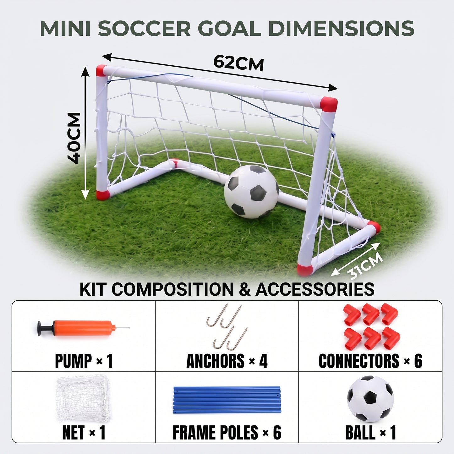 Portería de Fútbol Portátil Desmontable de Plástico para Niños Incluye Balón e Hinchador