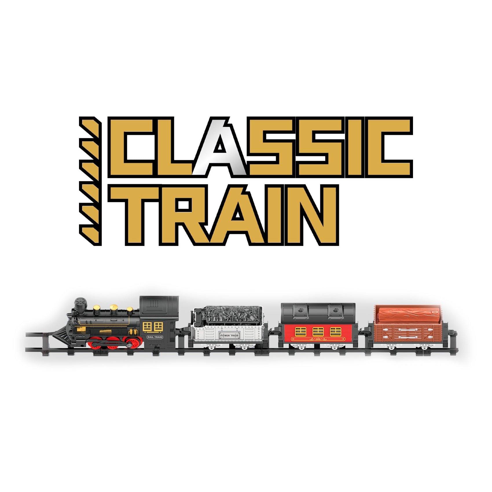 Tren vapor clásico con tres vagones y raíles Newplay - juguete eléctrico